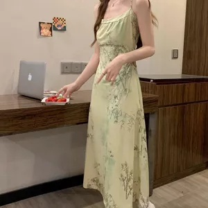 Mới Phong Cách Trung Quốc In Hình Sling Váy Ngủ Nữ Mùa Hè 2025 Thường Ngày Sang Trọng Ôm Hơn Nhìn Nhẹ Nhàng Váy Dài Không Eo