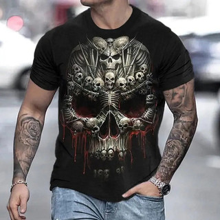 Mùa Hè Mới Kinh Dị Đầu Lâu Áo Thun 3D In Hình Nam Nữ Tay Ngắn Cổ Tròn Áo Quá Khổ Tee Áo Nam Quần Áo