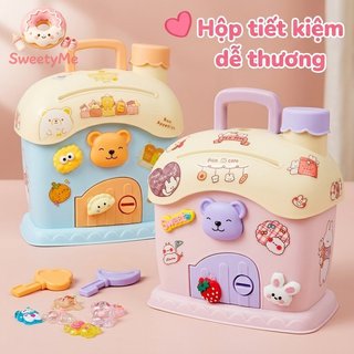Trẻ Em Hình Ngôi Nhà Heo Đất Nhựa Hộp Bảo Quản Có Thể Khóa Đồng Xu Tiết Kiệm Đồ Chơi Màu Hồng Xanh Quà Tặng