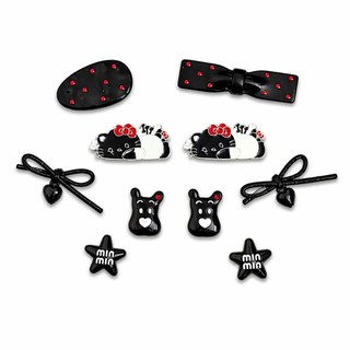 Set Charm Hello Kitty Đen Trắng Nơ Đỏ Gắn Dép Crocs – Tim Sao Dâu Cute Phụ Kiện Trang Trí Dép Siêu Xinh