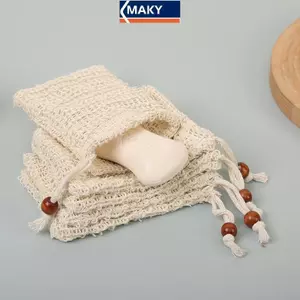 MAKY Vải Lanh Cotton Tự Nhiên Tạo Bọt Túi Xà Phòng Tiết Kiệm Lưới Massage Tẩy Tế Bào Chết Túi Tắm Máy Làm Bong Bóng Dụng Cụ Vệ Sinh VN
