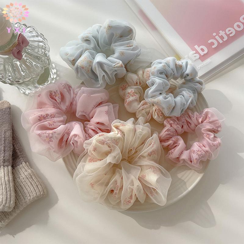 Scrunchies hai lớp lụa organza hoa ngọt ngào dành cho tóc đuôi ngựa của bé gái