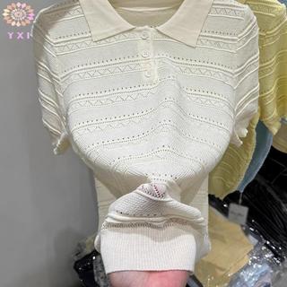 Y.X.I Hàn Quốc - Áo ngắn tay nữ mới, dệt kim đa năng, thời trang hàng ngày
