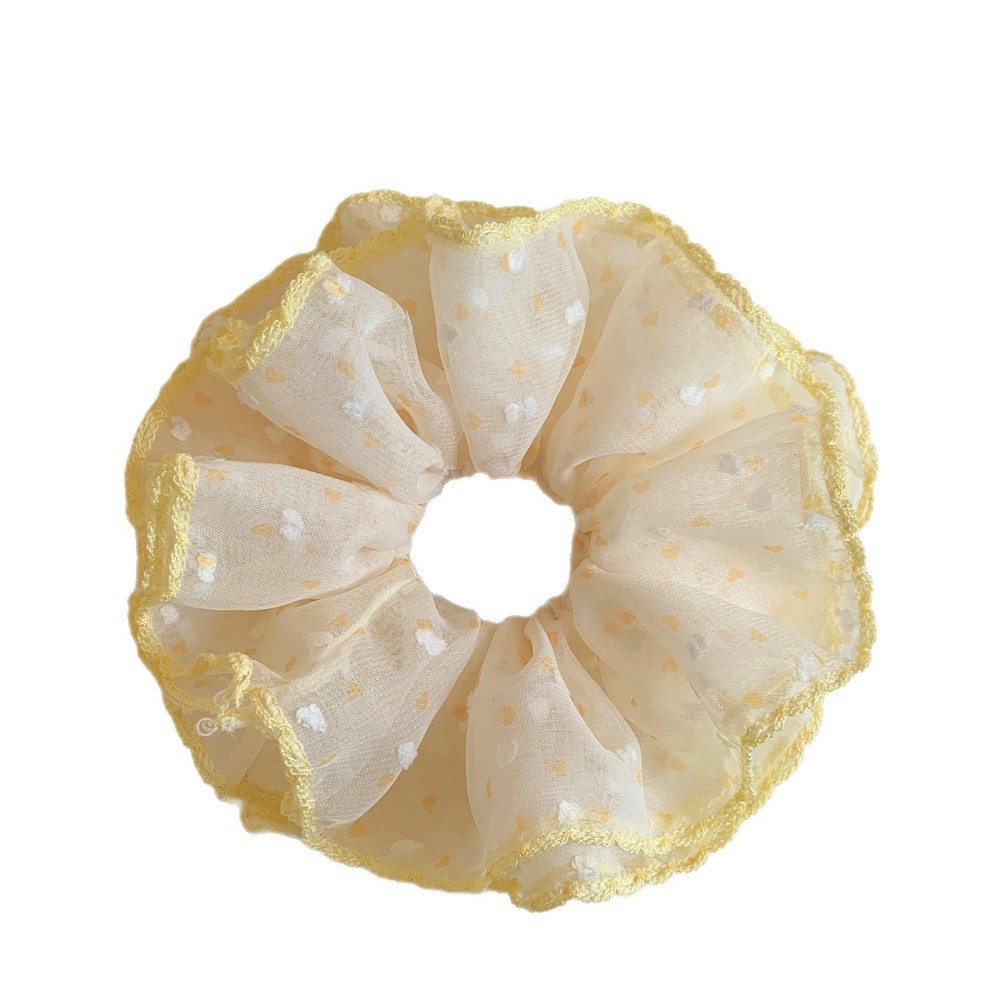 Hululu Scrunchy Phong Cách Hàn Quốc, Màu Vàng Chấm Bi, Four-Layer Gauze