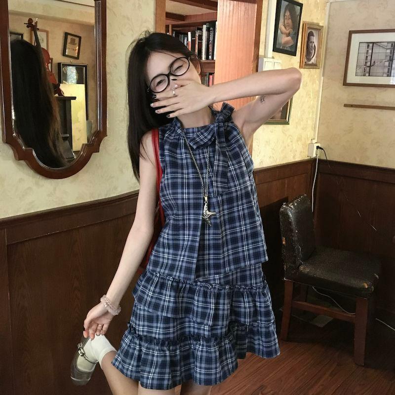 Váy bánh bèo caro không tay dáng rộng, phù hợp mùa hè - Giảm giá sốc!