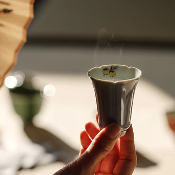 Wuluo Sản Phẩm Mới Hibiscus Tím Trái Tim Hạnh Phúc Hoa Miệng Cốc Hương Thơm Vẽ Tay Mùa Thu Trà Kung Fu Bộ Trà Nếm Trà Cốc Hương Thơm Cốc