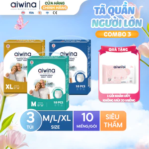 Combo 3 Tã quần người lớn Aiwina siêu thấm hút size M/L/XL túi 10 miếng