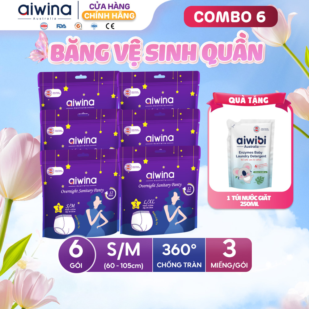 Combo 6 Băng vệ sinh quần Aiwina ngày và đêm size S/M gói 3 miếng
