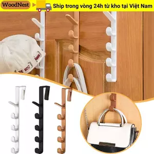 Móc treo cửa không dấu vết WOODNEST, 5 móc, treo tường bền cho túi quần áo, mũ, ví