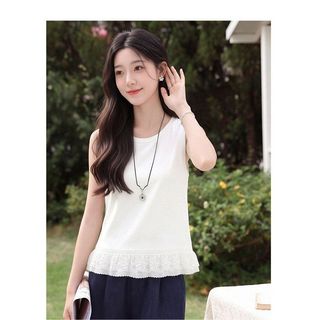 【MIZIQI】áo khoác nữ Áo vest ren trắng dành cho nữ, áo không tay thiết kế mùa hè độc đáo