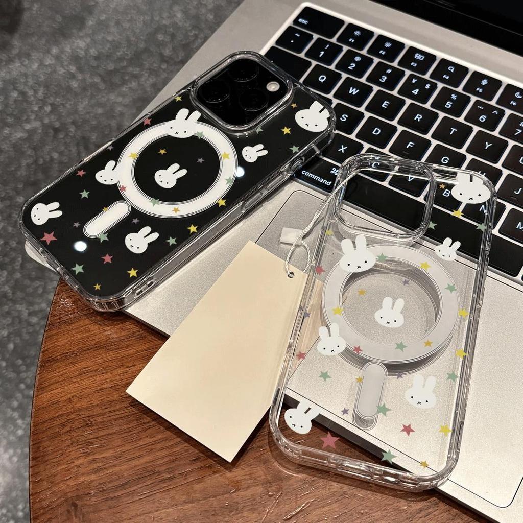 Thỏ nhỏ saoVỏ hút từ trong suốt phù hợp với vỏ điện thoại 17/16 Pro, iPhone 15