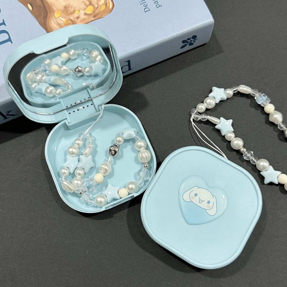 Khay Đựng Niềng Răng Kèm Dây Đeo Đính Hạt Hộp Đựng Hàm Duy Trì Có Gương Nắp Đậy Tiện Lợi
