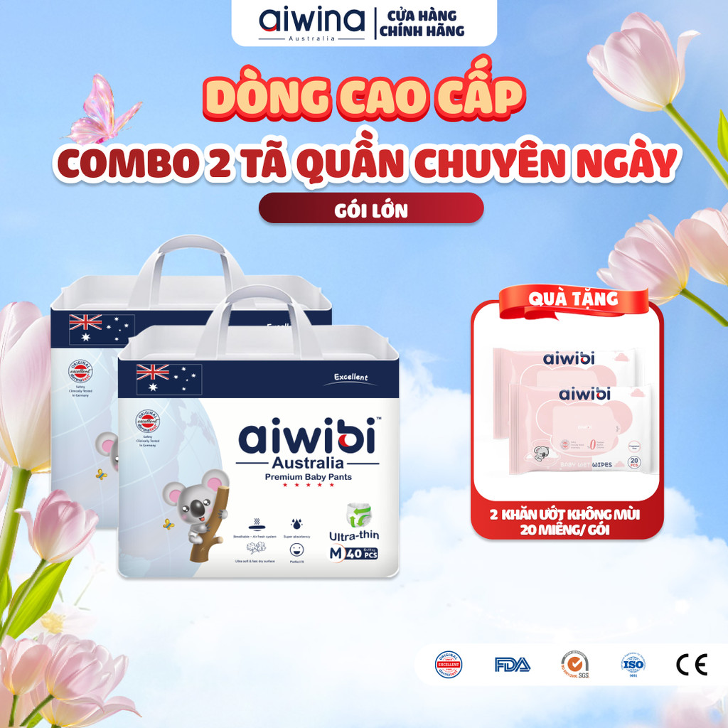 [Combo 2] Tã/Bỉm Quần Cao Cấp Aiwibi Light Feather Cho Bé Siêu Thấm Hút, Chống Tràn - Gói Lớn M/L/XL/XXL/XXXL