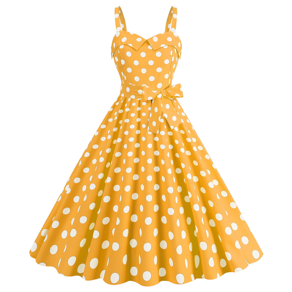 Phụ Nữ Thanh Lịch Màu Hồng Chấm Bi Đầm Mùa Hè Áo Hepburn Vintage Gợi Cảm Retro Đảng Váy Vestido