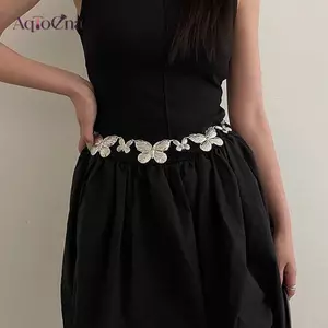 AqToCna Kim Loại Bướm Cơ Thể Dây Thắt Lưng Dây Xích Bướm Mặt Dây Chuyền Mùa Hè Đi Biển Eo Cơ Thể Trang Sức Lễ Hội Đai Bụng Trang Sức Nữ AqToCna