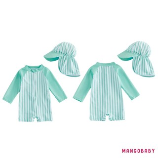MG-Baby Bé Trai Rash Guard Đồ Bơi Đồ Chơi In Sọc Tay Dài Đồ Bơi Tập Đi Bộ Đồ Tắm Có Mũ Chống Nắng