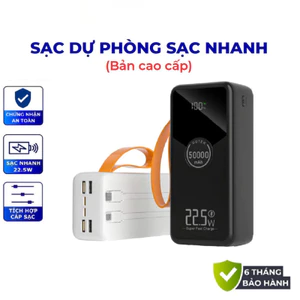 )44Sạc dự phòng 50000mAh sạc nhanh 22,5w dung lượng pin lớn có dây cắm nhiều điện thoại