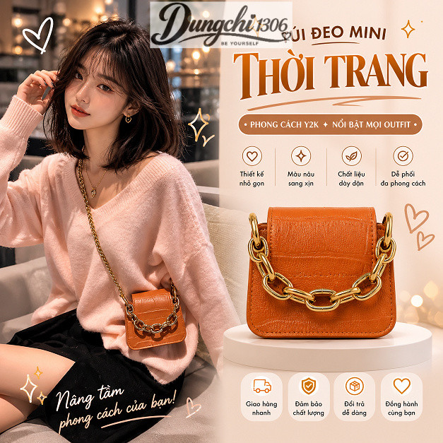Túi Mini Đeo Chéo Tay Xách Cách Điệu Dây Xích Siêu Sang
