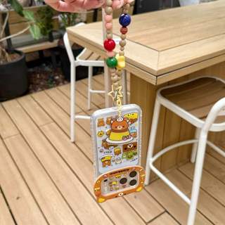 Vỏ 17promax Dễ Thương Rilakkuma Pudding Theo Chủ Đề Cho iphone 17 17Air 16 15 14 13 Pro Max Vỏ Điện Thoại 17promax Với Handmade Đính Hạt Charm Tai Gấu Bảo Vệ Camera