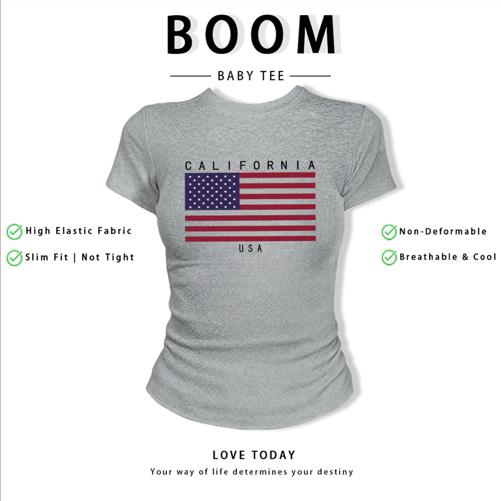 BOOM Áo Baby Tee Nữ Cotton Ôm Body-Áo Thun Ngắn Tay Y2K In Hình PhongCách Mùa Hè, Cổ Tròn Hàng Đầucách hàn quốc phongG54