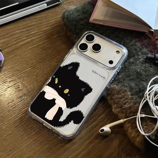 Vòng khăn quàng cổ mèo đen cho trường hợp iPhone17pro15/14/13/12 lỗ lớn xuyên thấu cao