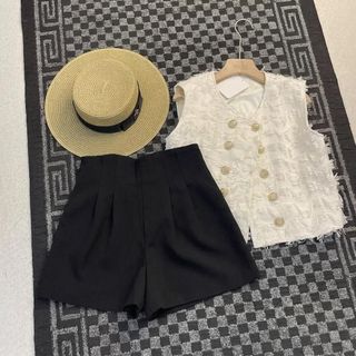 HB - Set Áo Gilet Dạ Tweed Phối Cúc Đồng Mix Quần Short Tây Lưng Cao S155