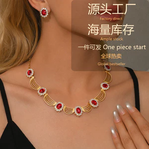 Retro Nhiều Màu Vòng Cổ Bông Tai Hai Miếng Cô Dâu Cưới Trang Sức Bữa Tối 26.5.6