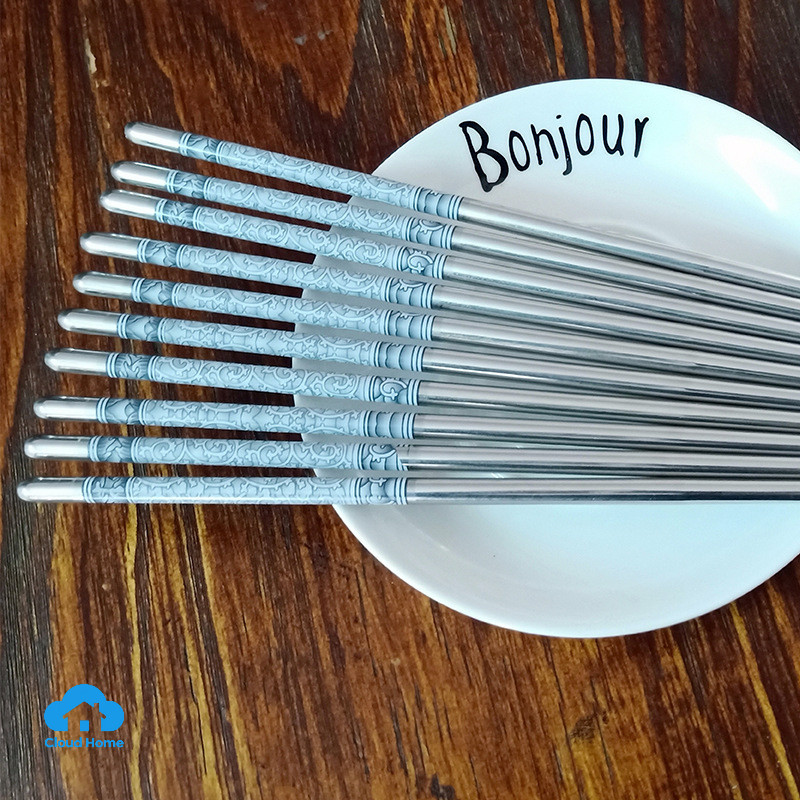 🌤️COD🌤️Đôi Đũa Inox Chống Trượt Phong Cách Trung Hoa 1 đôi đũa sứ trắng xanh inox
