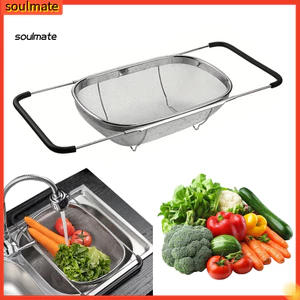 Linh hồn| Bộ lọc bồn rửa Máy lọc lưới mịn trên bồn rửa Bộ lọc lưới mịn bằng thép không gỉ có tay cầm cao su có thể mở rộng – Bồn rửa chén nhà bếp hình bầu dục để dễ dàng