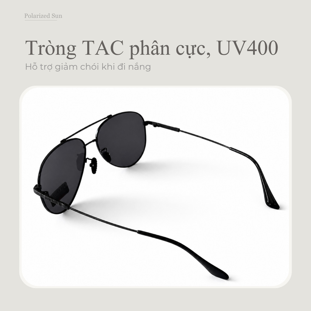 Kính mát phân cực nam nữ dáng phi công gọng mảnh nhẹ UV400 dùng ban ngày