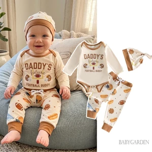 Bé Trai 3 Bộ Dài Tay Cổ Thủy Thủ Đoàn In Chữ Cái Áo Liền Quần Với Áo In Hình Bóng Bầu Dục Và Mũ Mùa Thu Trang Phục