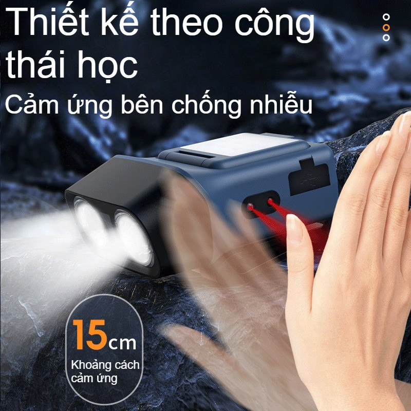 Đèn Pin đội đầu Siêu Sáng, Cảm Biến Bằng Tay, Chống Nước Mưa IPX6, Pin Trâu Thời Lượng Dài