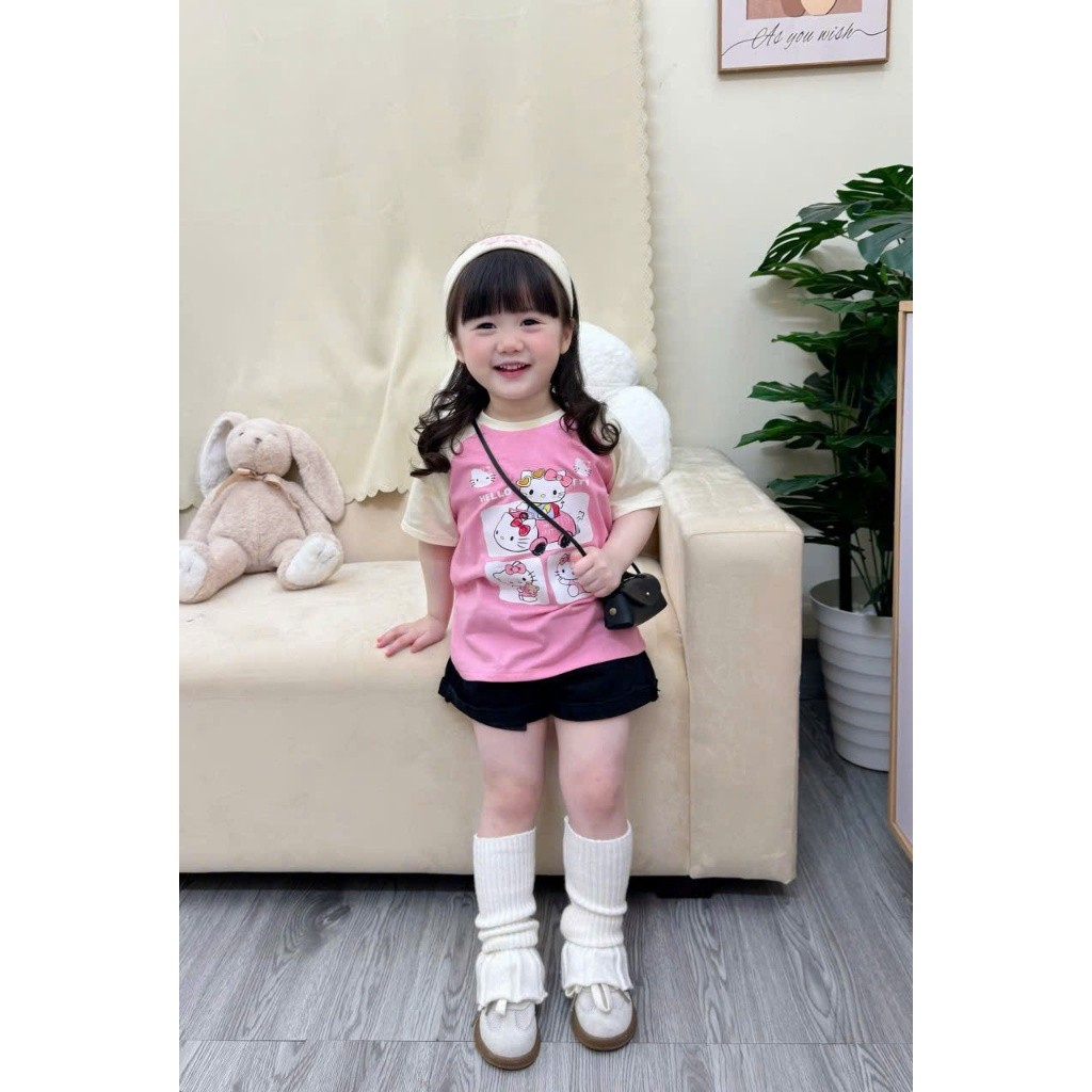 Sét Bé Gái HỌA TIẾT HELLOKYTY GIÁP LĂNG QC67 K.Kid Bộ Mùa Hè Chất Cotton Mềm Mát M88
