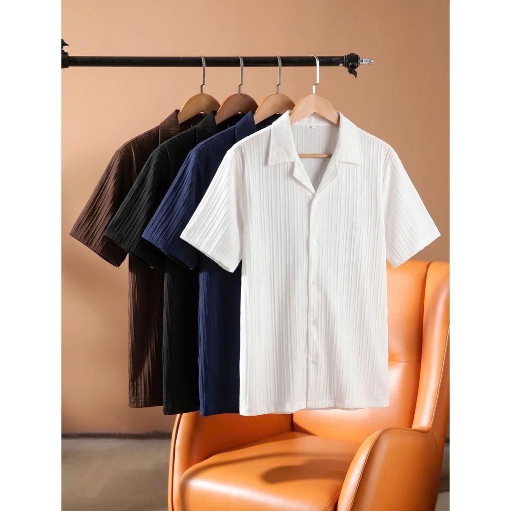 Áo Sơ Mi Ngắn Tay Cuban Shirt Chất Vải Đũi Gân Mềm Mỏng Thoáng Mát - 7S Clothes Menswear ( Sơ Mi Cuban )