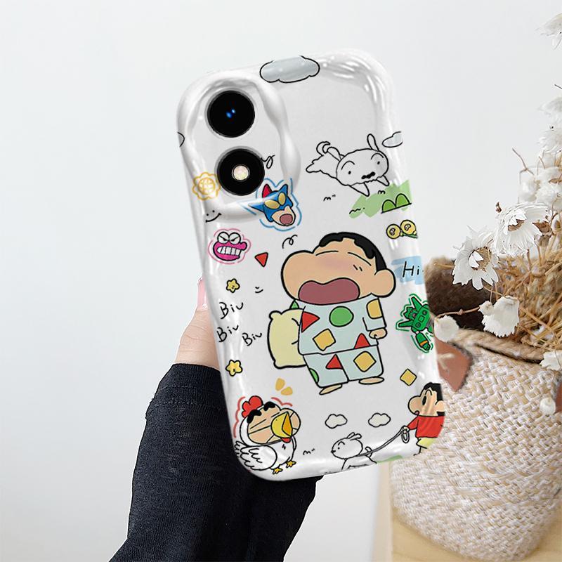 Ốp Lưng Cho OPPO A17 A17K A58 4G A60 4G Vỏ Kem Hoạt Hình Crayon Shin-chan Cặp Đôi Mềm TPU 3D Sóng Silicon Vỏ Điện Thoại