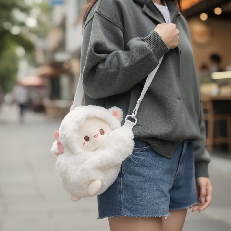 Túi đeo chéo nữ, ba lô hình cừu nhồi bông dễ thương, phù hợp cho học sinh và các bạn gái, một món quà thích hợp