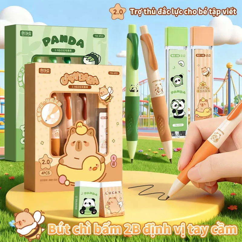 Bút Chì Bấm Capybara 2.0mm – Bút Chì HB Định Vị Tư Thế Chống Gãy Ngòi Cho Bé Tập Viết Chữ