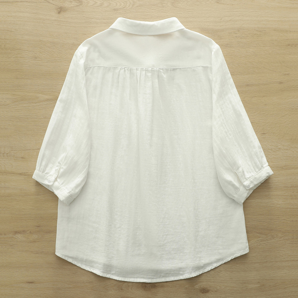 Áo sơ mi nữ cotton mềm tay lỡ, trang trí nổi 3D, phong cách trẻ trung