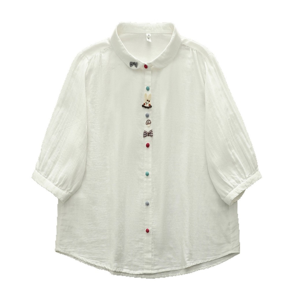Áo sơ mi nữ cotton mềm tay lỡ, trang trí nổi 3D, phong cách trẻ trung
