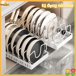 Kệ kéo trượt, kệ đựng nồi chảo, giá để nồi, không khoan lỗ, tặng keo nano, chống gỉ, tặng keo nano