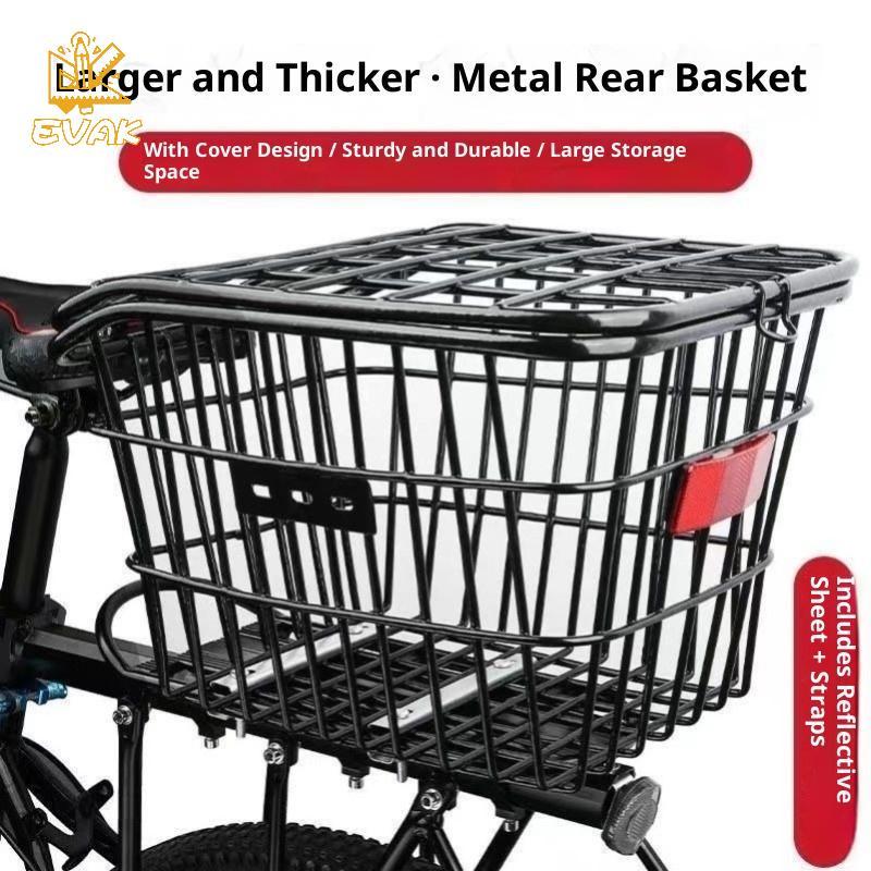 Giỏ sau xe đạp AlittleSetru lớn bằng kim loại, có đèn và giá để đồ