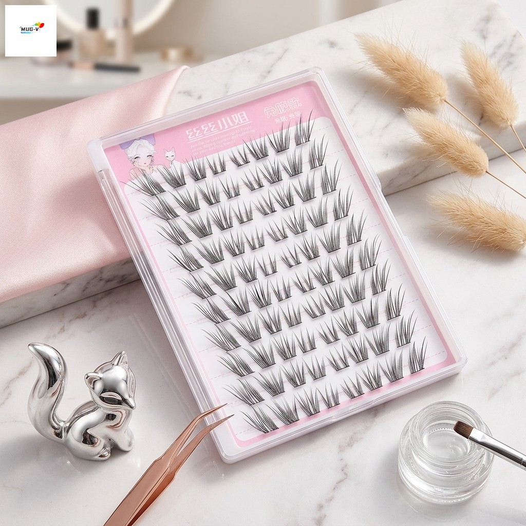 Lông mi giả kiểu Fox C Curl Dày tự nhiên 10-13mm Sợi tổng hợp màu đen Phần mở rộng mi