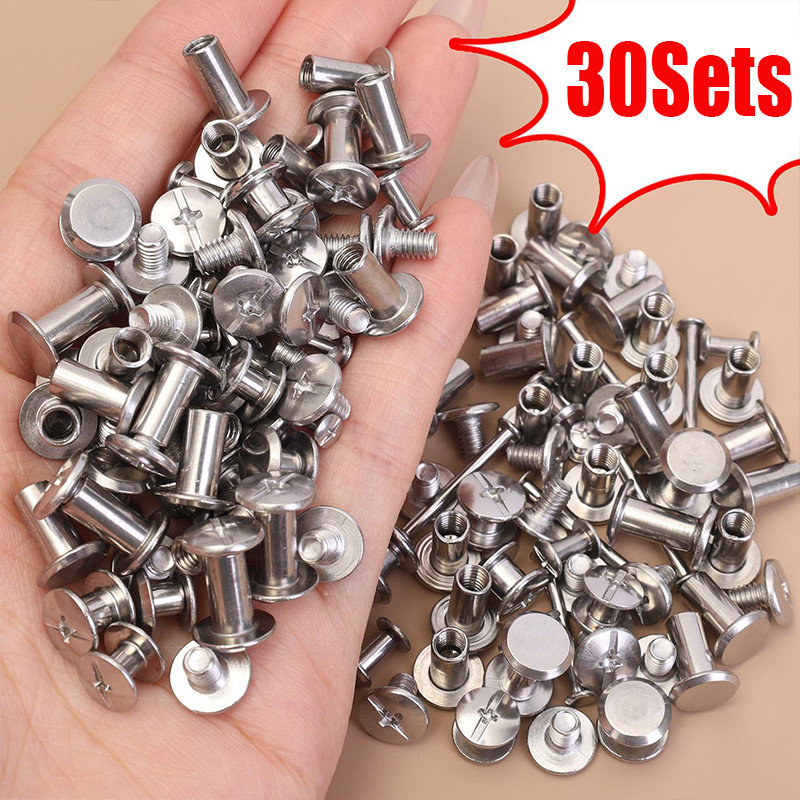 30 Bộ Ốc Vít Lắp Ráp Hàng Da | Bu lông khóa đầu phẳng bằng thép không gỉ 304 dành cho nam nữ, Bộ dụng cụ buộc dây DIY có thể tái sử dụng