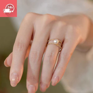 Nhẫn nữ cá tính với thiết kế ngọc trai hai lớp, thời trang và đa năng