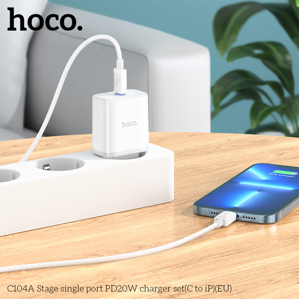 Bộ Sạc Nhanh 20W Chính Hãng Hoco C104A Có Đèn LED an toàn không nóng máy BH 6 tháng
