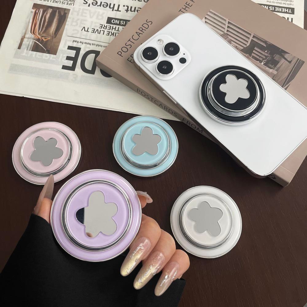 Popsocket Gương Họa Tiết Hoa Nam Châm Có Thể Gập Lại Giá Đỡ Điện Thoại Nam Châm