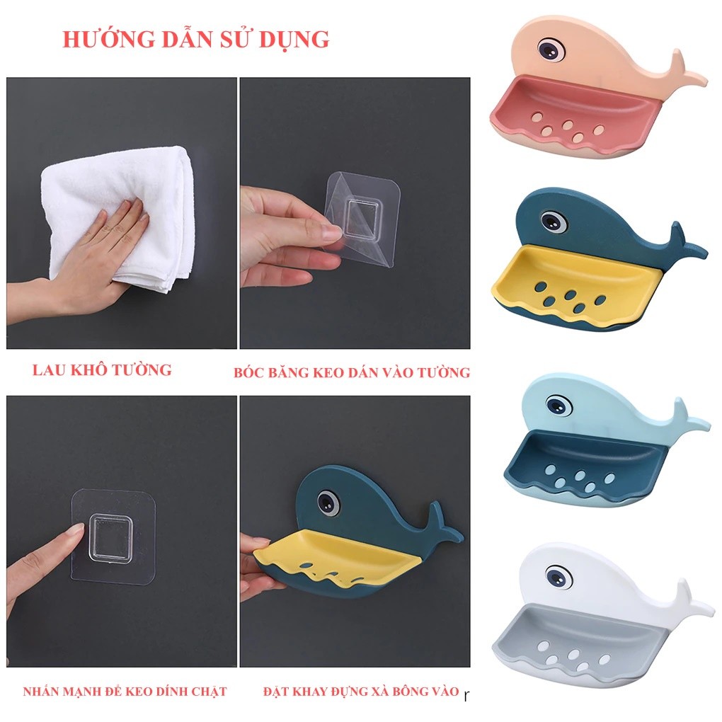 Khay đựng xà bông dán tường hình cá heo, khay dán tường đa năng