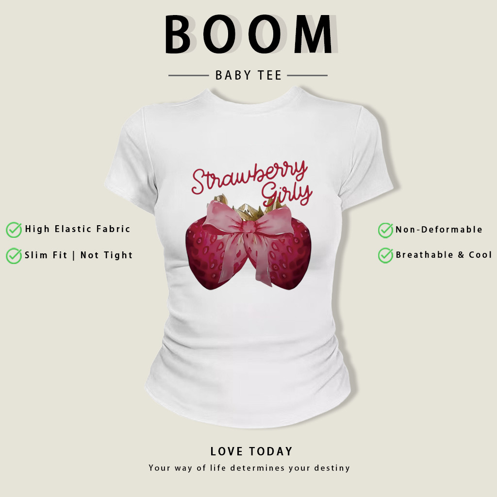 BOOM Áo Baby Tee Nữ Cotton Ôm Body-Áo Thun Ngắn Tay Y2K In Hình PhongCách Mùa Hè, Cổ Tròn Hàng Đầucách hàn quốc phongR02