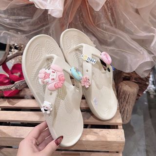 (Tặng charm ngẫu nhiên) Dép kẹp tông lào xỏ ngón nữ phối 2 màu đúc nguyên khối êm mềm nhẹ (HANA STORE, mã DK RL080W)