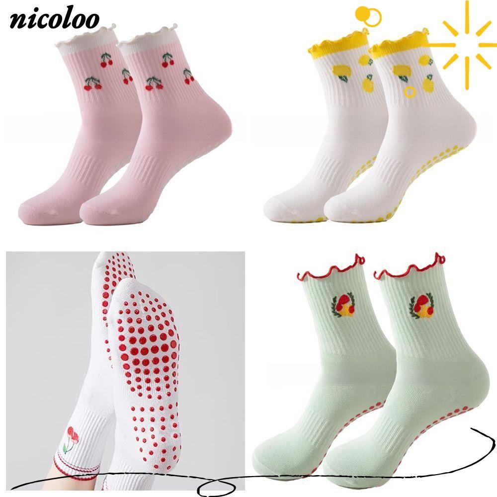 Tất Pilates NICOLOO, Tất tập Yoga thấm mồ hôi bằng vải Cotton, Tất ống giữa thoáng khí chống trượt thông thường